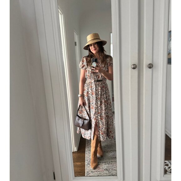 ANTHROPOLOGIE Maeve Short-Sleeve Belted Midi Shirt Dress in Neutral Size Medium - Picture 2 of 14